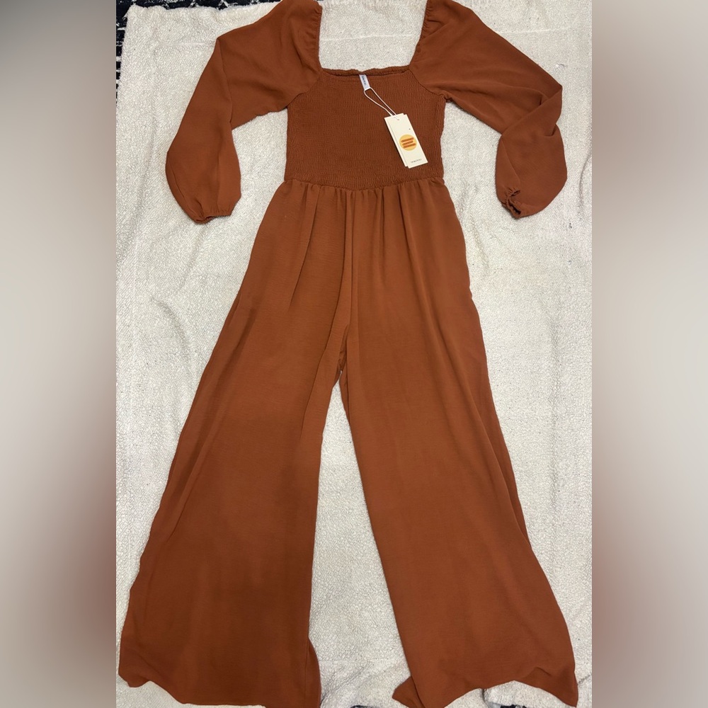 Rust Brown Long Sleeve Jumpsuit